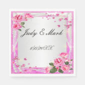 Serviettes En Papier Rose Roses Et Perles (Devant)