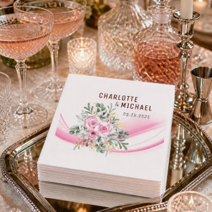 Serviettes en papier rose vague et florales pour m