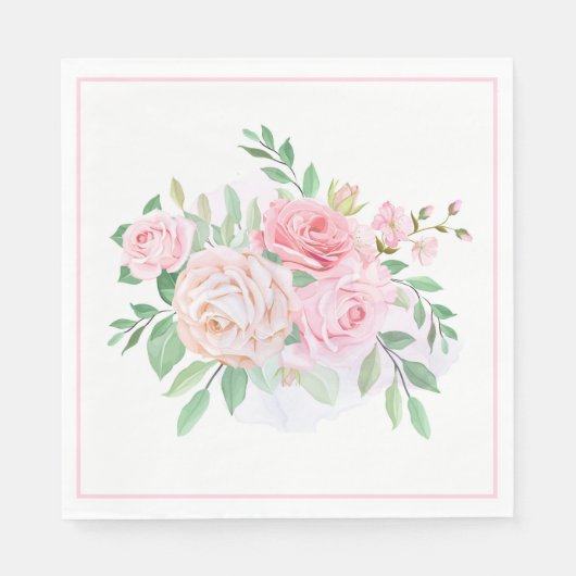 Serviettes en papier - Roses roses (Devant)