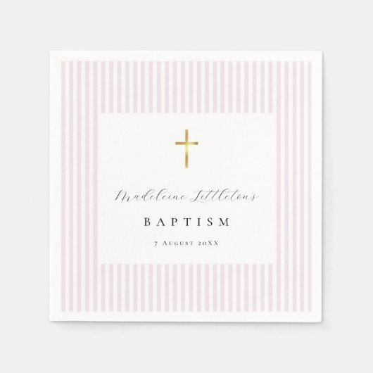 Serviettes en papier roses simples pour baptême de (Devant)