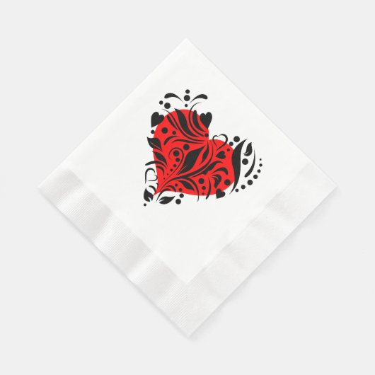Serviettes En Papier Rouge Et Noir Coeurs (Coin)