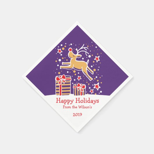 Serviettes en papier rouge violet de rennes de Noë (Coin)