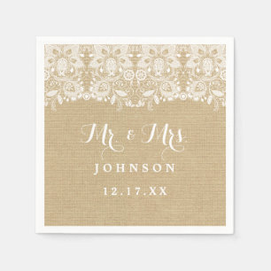 Serviettes en papier rustiques mariage toile de ju