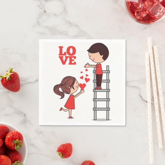 Serviettes en papier Saint-Valentin Cœurs Rouges (En situation)