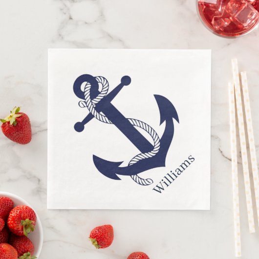 Serviettes en papier - Thème nautique Ancre et cor (En situation)