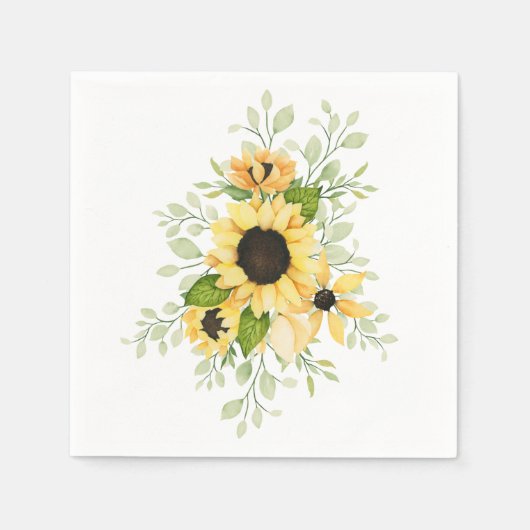 Serviettes en papier Tournesols à l'aquarelle (Devant)