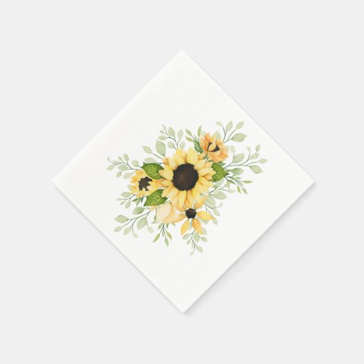 Serviettes en papier Tournesols à l'aquarelle (Coin)