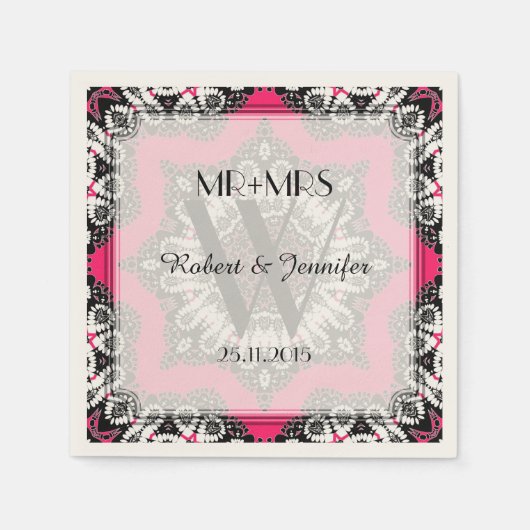 Serviettes en papier Tribal Deco Rose et Noir (Devant)