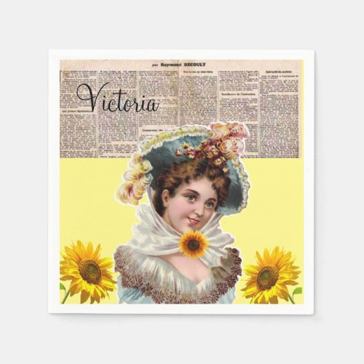 Serviettes en papier victorien tournesol (Devant)