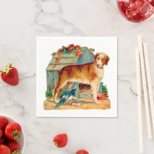 serviettes en papier vintage Dog fun (En situation)