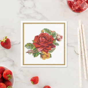 serviettes en papier vintage Red Rose Floral