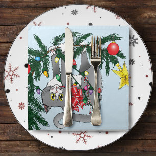 Serviettes En Tissus Chat d'arbre de Noël à pendre drôle