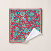 Serviettes Fleurs, Oiseaux, Bleus, Rouge, Citron P (Gant de toilette)