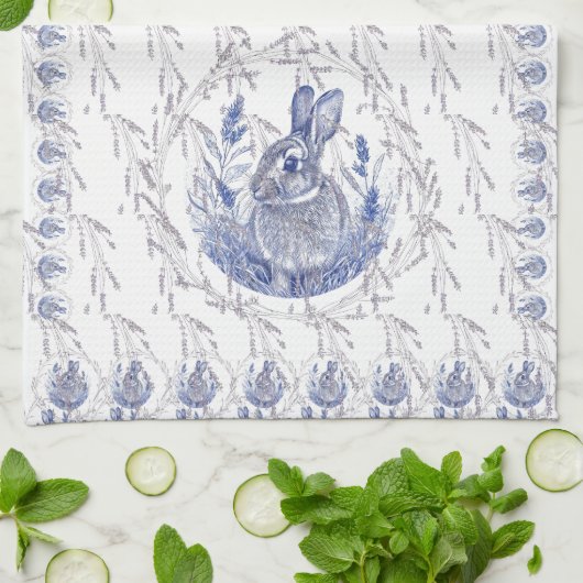 Serviettes frontière bleu lapin et lavande (Plié)