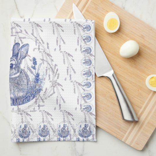 Serviettes frontière bleu lapin et lavande (Quart Plié)