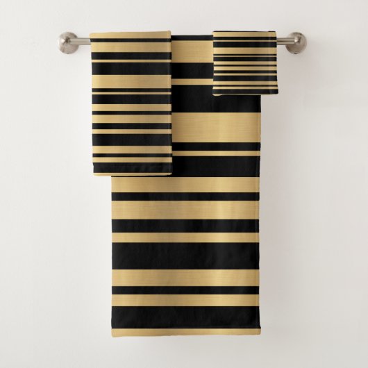 Serviettes modernes à rayures noir et or (En situation)