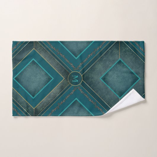 Serviettes Monogrammes en Turquoise et or (Serviette à main)
