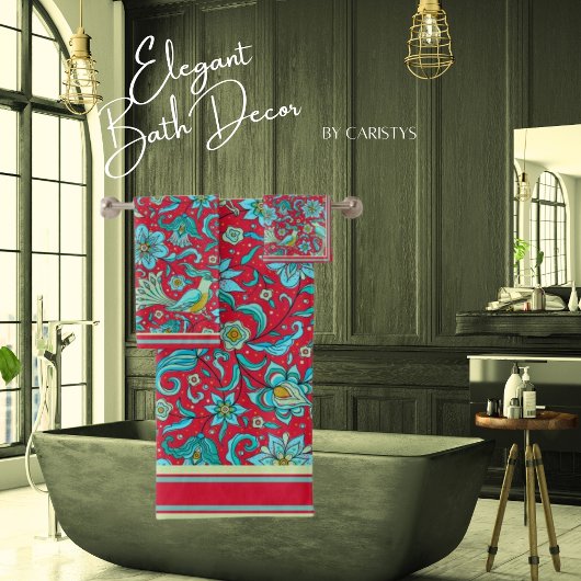 Serviettes Oiseaux, Florales, Bleus, Rouges, Lime 