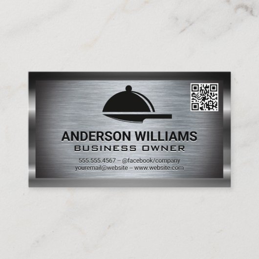Serving Platter | Metaalgrens QR-code Visitekaartje (Voorkant)