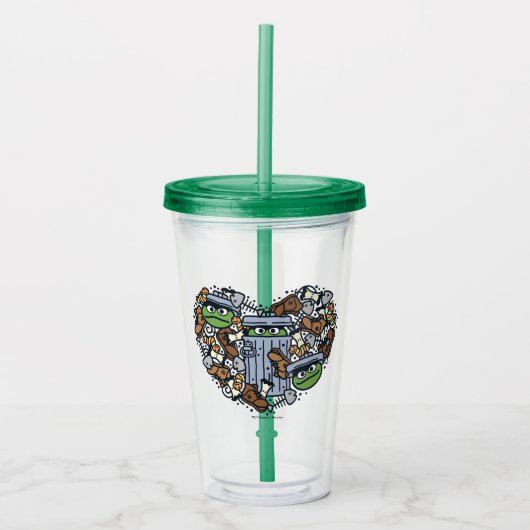 Sesam | Oscar de Grouch Doodle Heart Acryl Drinkbeker (Voorkant)