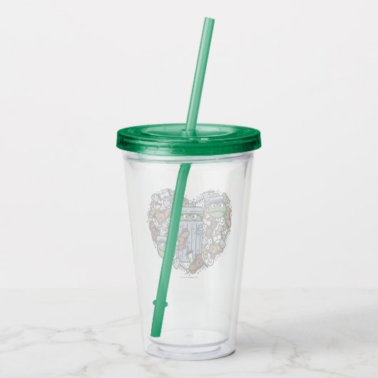 Sesam | Oscar de Grouch Doodle Heart Acryl Drinkbeker (Achterkant)