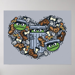 Sesam   Oscar de Grouch Doodle Heart Poster