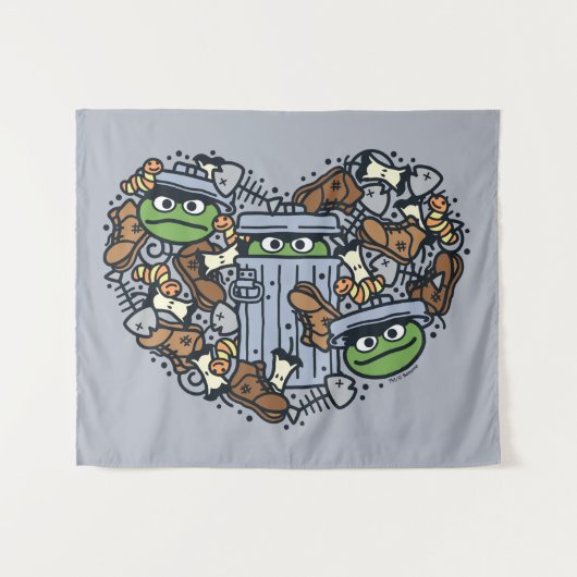 Sesam | Oscar de Grouch Doodle Heart Wandkleed (Voorkant (horizontaal))