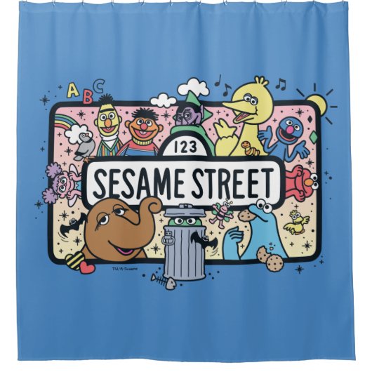 Sesam | Sesame Pals Doodle Sign Douchegordijn (Voorkant)