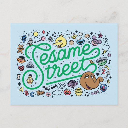 Sesam | Sesamstraat Groene Doodle Script Briefkaart (Voorkant)