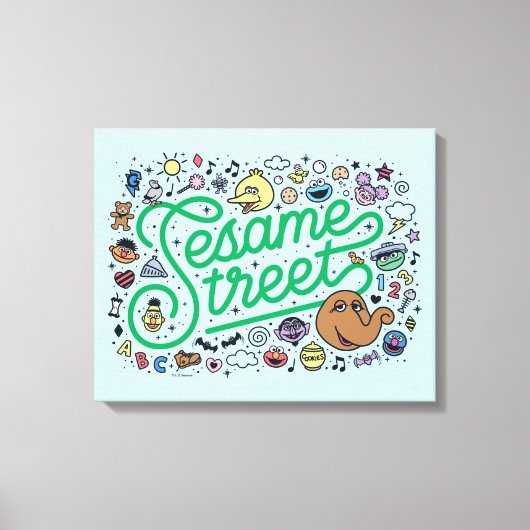 Sesam | Sesamstraat Groene Doodle Script Canvas Afdruk (Voorkant)
