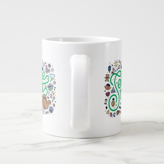 Sesam | Sesamstraat Groene Doodle Script Extra Grote Beker (Achterkant)