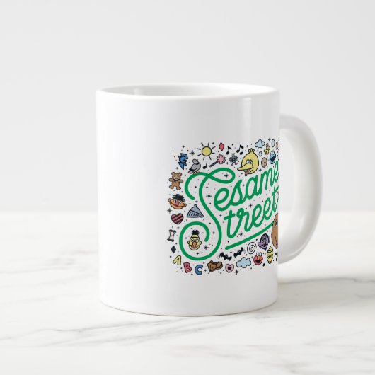 Sesam | Sesamstraat Groene Doodle Script Extra Grote Beker (Voorkant rechts)