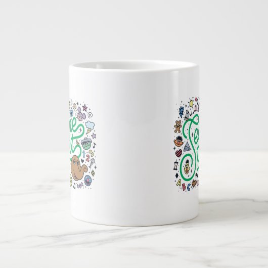 Sesam | Sesamstraat Groene Doodle Script Extra Grote Beker (Voorkant)