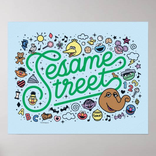 Sesam | Sesamstraat Groene Doodle Script Poster (Voorkant)