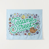 Sesam | Sesamstraat Groene Doodle Script Wandkleed (Voorkant (horizontaal))