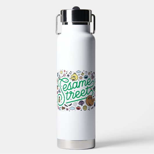 Sesam | Sesamstraat Groene Doodle Script Waterfles (Voorkant)