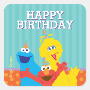 Sesame Pals Birthday Patroon Vierkante Sticker