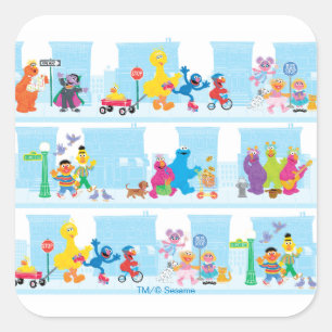Sesame Pals Lopen Langs Sesame Straat Patroon Vierkante Sticker