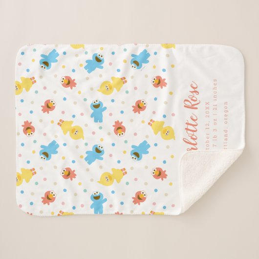 Sesame Pals White Polka Dot Geboorte Statistieken Sherpa Deken (Voorkant (horizontaal))