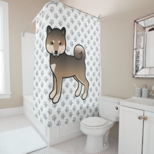 Sesame Shiba Inu Schattige Cartoon Hond & Pootjes Douchegordijn