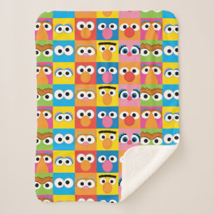 Sesame Street Character Eyes Pattern Sherpa Deken
