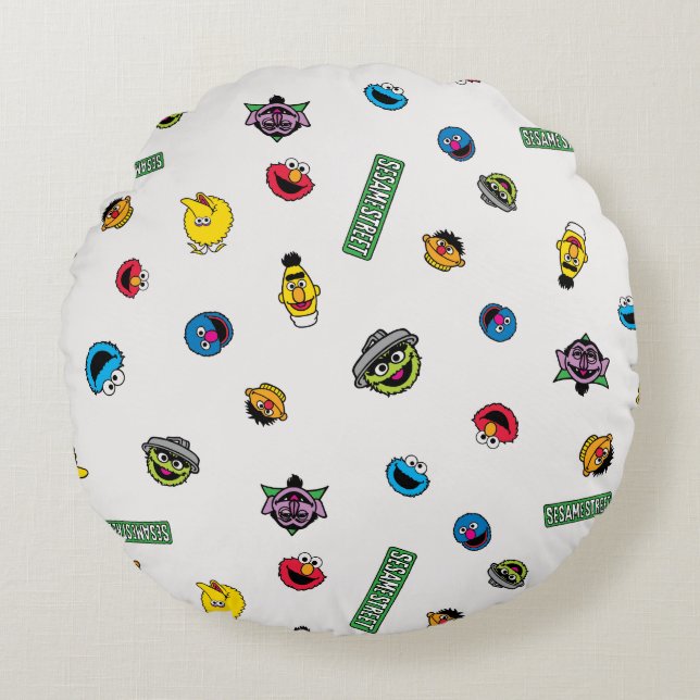 Sesame Street Character Pattern Rond Kussen (Voorkant)