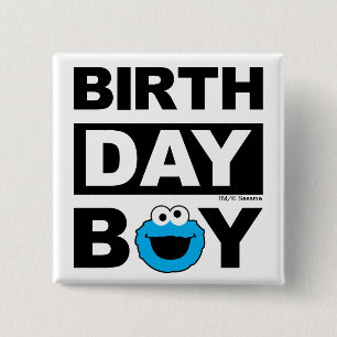 Sesame Street   Cookie Monster - Verjaardagsprins Vierkante Button 5,1 Cm
