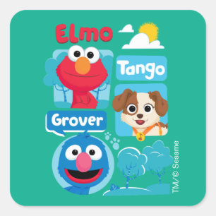 Sesame Street   Elmo, Tango, & Grover Park Grafisc Vierkante Sticker