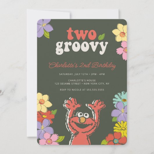 Sesame Street Elmo | Twee Groovy Floral Birthday Kaart (Voorkant)
