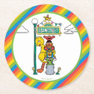 Sesame Street-figuren & straatnaambord ronde papie Kartonnen Onderzetter