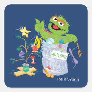 Sesame Street Oscar - Kerstboom Vierkante Sticker