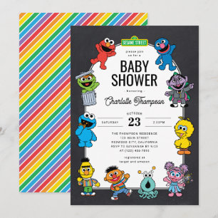 Sesame Street-personages schoolbord baby shower Kaart