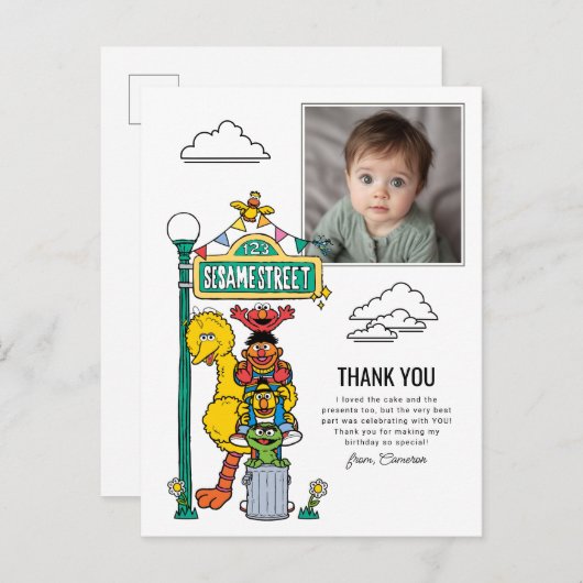 Sesame Street-personages & Straatnaambord Dank u P Briefkaart (Voorkant / Achterkant)