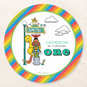Sesame Street-personages & straatnaambord ronde pa Kartonnen Onderzetter